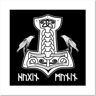 Epic Thor Hammer Hugin Munin Odin Wodan Viking Norse Mythology Runes Posters and Art